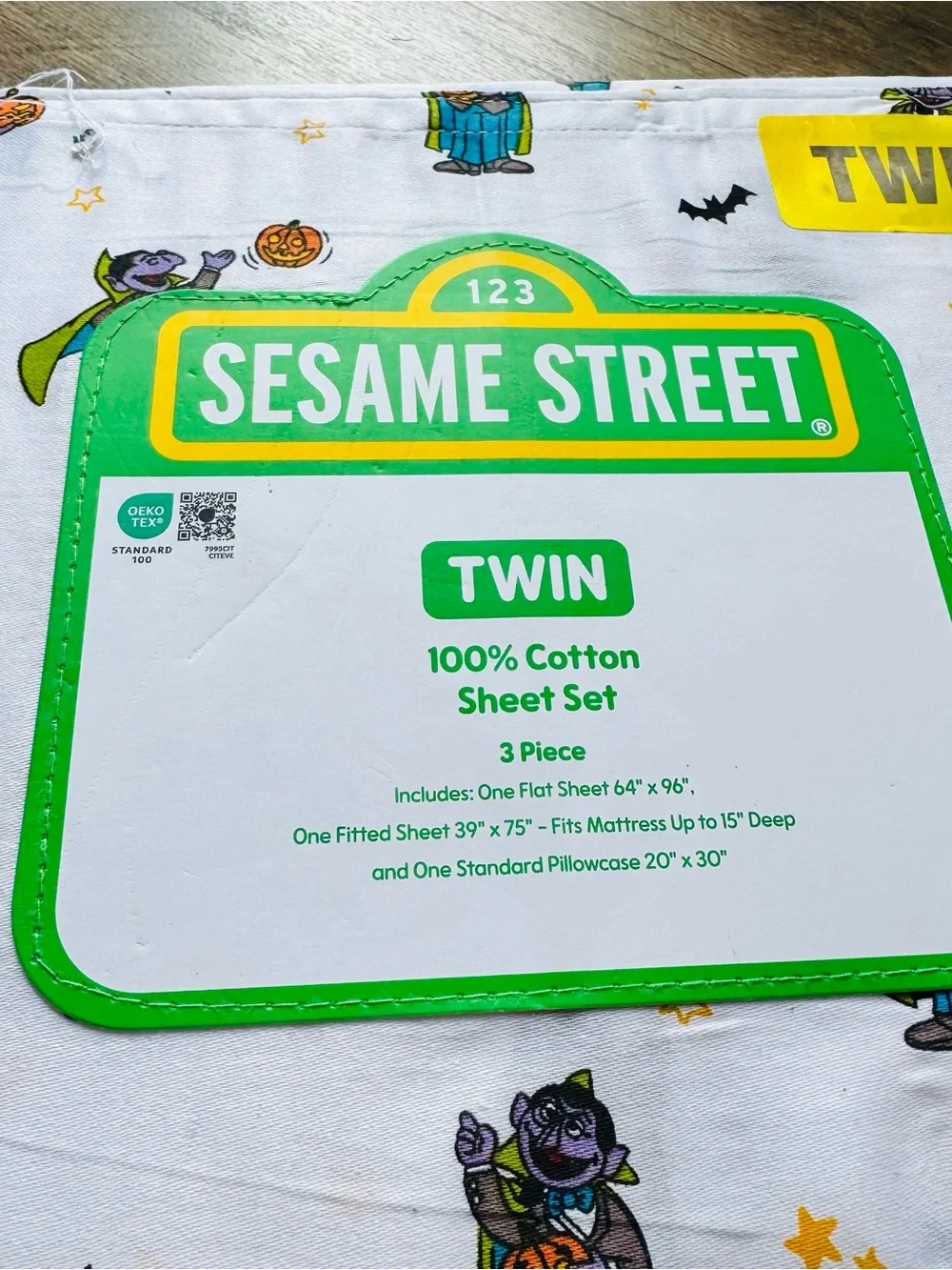 Sesame Street The Count Halloween Twin Sheet Set 100% Cotton 3 Pc NIP